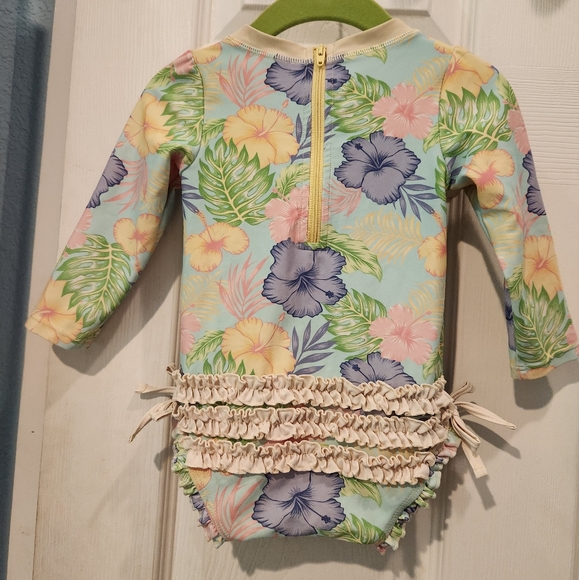 Ruffle Butts 12-18 month swimsuit ruffles floral zip baby girl swim rashguard - Picture 4 of 9